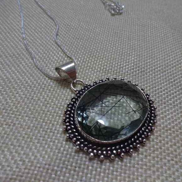 Beautiful TOURMALINE QUARTZ Handmade Sterling Pendant/Chain #53C - Picture 3 of 3
